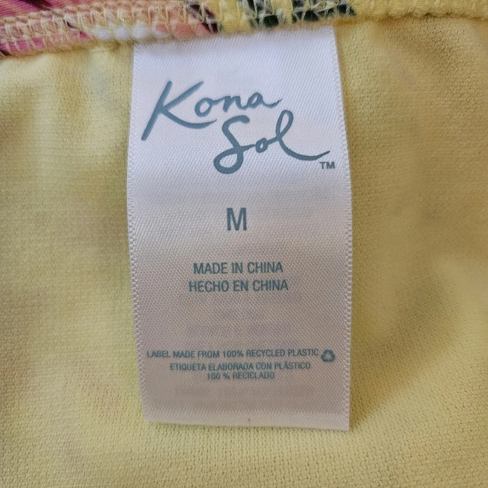 Kona Sol Yellow and Pink Floral Bikini Swimsuit Bottoms Women's Medium M New